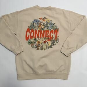 Lonely Ghost Sweatshirt Mens Medium Beige Connect Graphic Crewneck Pullover